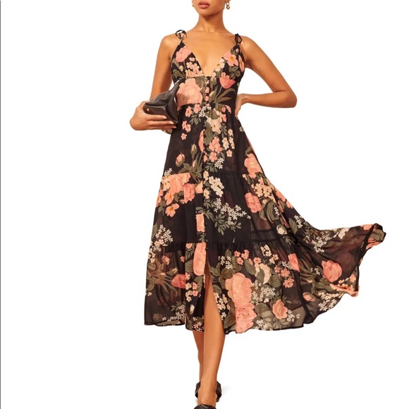 Reformation Jaden Floral Tiered Midi Dress 10 - Picture 1 of 10